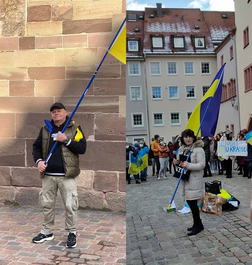 Подружжя Овчаренків на мітингу в підтримку України