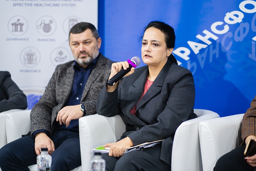 Голова НСЗУ Наталія Гусак під час брифінгу в Києві